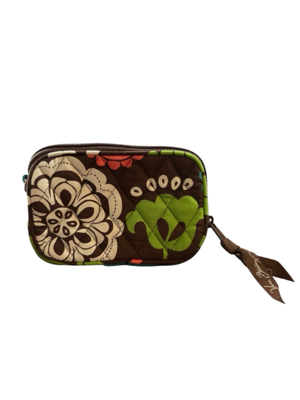 Vera Bradley Brown, Green & White Quilted Floral Cosmetic Pouch